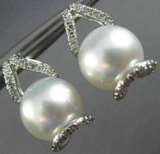 ESTATE LARGE .4CT DIAMOND & AAA SOUTH SEA PEARLS 18K WHITE GOLD HANGING EARRINGS