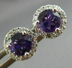 ESTATE 1.02CT DIAMOND & AAA AMETHYST 14KT WHITE GOLD ROUND HALO STUD EARRINGS
