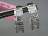 WIDE 1.3CT DIAMOND 18K WHITE GOLD ROUND & BAGUETTE HOOP HUGGIE HANGING EARRINGS