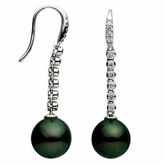 ESTATE .36CT DIAMOND & AAA TAHITIAN PEARL 18KT WHITE GOLD JOURNEY DROP EARRINGS