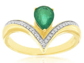 .83CT DIAMOND & AAA EMERALD 14KT 2 TONE GOLD PEAR SHAPE V SHAPE ENGAGEMENT RING