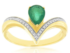 .83CT DIAMOND & AAA EMERALD 14KT 2 TONE GOLD PEAR SHAPE V SHAPE ENGAGEMENT RING