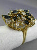 ESTATE LARGE 3.56CT DIAMOND & AAA SAPPHIRE 14KT YELLOW GOLD FLOWER COCKTAIL RING