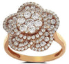 ESTATE LARGE 1.25CT DIAMOND 14KT YELLOW GOLD 3D ROUND FLOWER CLUSTER LOVE RING