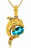 ESTATE .58CT DIAMOND & AAA BLUE TOPAZ 14KT YELLOW GOLD HAPPY DOLPHIN FUN PENDANT
