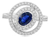 WIDE 1.28CT DIAMOND & AAA SAPPHIRE 18KT WHITE GOLD 3D OVAL & ROUND CIRCULAR RING