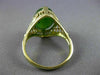 ANTIQUE LARGE AAA OVAL JADE 14KT YELLOW GOLD 3D OPEN FILIGREE LOVE RING #26092