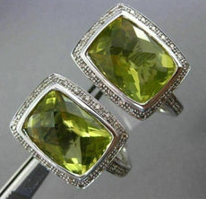 ESTATE MASSIVE 16.35CT DIAMOND GREEN AMETHYST 14K WHITE GOLD 3D CLIP ON EARRINGS