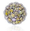 LARGE 3.95CT WHITE & MULTI COLOR DIAMOND 18K WHITE GOLD MULTI SHAPE CLUSTER RING