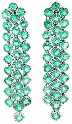 LARGE 23.68CT AAA EMERALD 18KT WHITE GOLD 3D MULTI ROW CLIP ON HANGING EARRINGS
