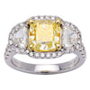 ESTATE 4.09CT WHITE & FANCY YELLOW DIAMOND 18KT TWO TONE GOLD 3D ENGAGEMENT RING