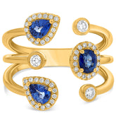 LARGE 1.14CT DIAMOND & AAA SAPPHIRE 14KT YELLOW GOLD MULTI SHAPE HALO BEZEL RING