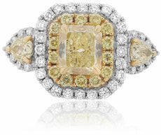 ESTATE LARGE 3.14CT WHITE & FANCY CANARY DIAMOND 18K 2 TONE GOLD ENGAGEMENT RING