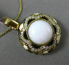 ESTATE LARGE .55CT DIAMOND & WHITE AGATE 14KT YELLOW GOLD FLOWER ENAMEL PENDANT