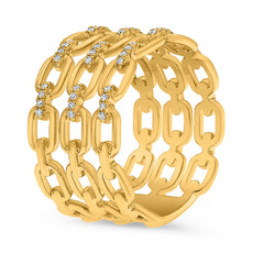 LARGE .13CT DIAMOND 14K YELLOW GOLD 3D MULTI OVAL LINK 3 ROW ANNIVERSARY RING