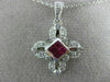 ANTIQUE .50CT DIAMOND & AAA RUBY 14KT WHITE GOLD FLOWER FILIGREE PENDANT #11718