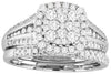 ESTATE 1.0CT DIAMOND 14KT WHITE GOLD ROUND CLUSTER CHANNEL ANNIVERSARY RING SET