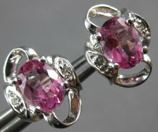 2CT DIAMOND & AAA PINK SAPPHIRE 14K WHITE GOLD OVAL & ROUND FLOWER STUD EARRINGS