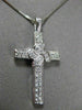 ANTIQUE .30CT ROUND DIAMOND 14KT WHITE GOLD FLOWER CROSS PENDANT & CHAIN #16276