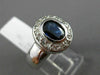 ESTATE LARGE .83CT DIAMOND & SAPPHIRE 14K WHITE GOLD BEZEL HALO ENGAGEMENT RING