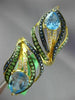 ESTATE LARGE 6.07CT DIAMOND & AAA MULTI GEM 18KT YELLOW GOLD 3D DOUBLE LEAF RING