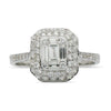 ESTATE LARGE .84CT ROUND & BAGUETTE DIAMOND 18KT WHITE GOLD PAVE ENGAGEMENT RING