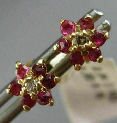 ESTATE SMALL .54CT DIAMOND & AAA RUBY 14KT YELLOW GOLD FLOWER STAR STUD EARRINGS