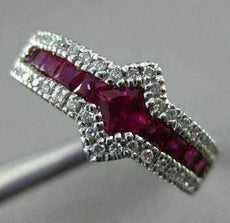 ESTATE 1.57CT DIAMOND & AAA RUBY 18KT WHITE GOLD 3D SIDEWAYS SQUARE PROMISE RING