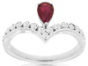 .82CT DIAMOND & AAA RUBY 14KT WHITE GOLD PEAR SHAPE V SHAPE SOLITAIRE CROWN RING