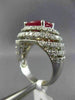 ESTATE LARGE 6.03CT DIAMOND & AAA OVAL RUBY 14KT WHITE GOLD HALO CURVED FUN RING