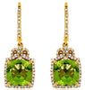 4.62CT DIAMOND & AAA PERDIOT 14KT YELLOW GOLD 3D CUSHION FLOWER HANGING EARRINGS
