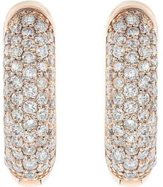 ESTATE WIDE .89CT DIAMOND 18KT ROSE GOLD MULTI ROW CLASSIC PAVE HUGGIE EARRINGS