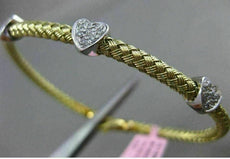 ESTATE .25CT DIAMOND 14K WHITE & YELLOW GOLD HEART FLEXIBLE LOVE BANGLE BRACELET