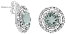 2.68CT DIAMOND & AAA GREEN AMETHYST 14K WHITE GOLD ROUND SOLITAIRE STUD EARRINGS