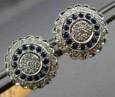 ESTATE LARGE .58CT DIAMOND SAPPHIRE 14K WHITE GOLD FLOWER MILGRAIN STUD EARRINGS