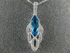 ESTATE 1.36CT DIAMOND & AAA BLUE TOPAZ 14KT WHITE GOLD 3D TEAR DROP LEAF PENDANT