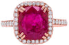 4.44CT DIAMOND & AAA RUBY 14K ROSE GOLD 3D CUSHION CUT & ROUND SQUARE HALO RING