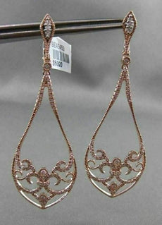 ESTATE LARGE 1.33CT DIAMOND 14KT ROSE GOLD 3D FILIGREE MILGRAIN HANGING EARRINGS