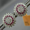 ESTATE LARGE .58CT DIAMOND & RUBY 14KT WHITE GOLD FLOWER FILIGREE STUD EARRINGS