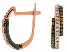 .44CT WHITE & CHOCOLATE FANCY DIAMOND 14KT ROSE GOLD 3D 3 ROW LEVERBACK EARRINGS