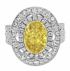 WIDE 2.96CT WHITE & FANCY YELLOW DIAMOND 18KT TWO TONE GOLD OVAL ENGAGEMENT RING