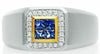 ESTATE WIDE .59CT DIAMOND & AAA SAPPHIRE 18K TWO TONE GOLD 3D OCTAGON MEN'S RING