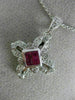 ANTIQUE .50CT DIAMOND & AAA RUBY 14KT WHITE GOLD FLOWER FILIGREE PENDANT #11718