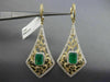 ESTATE LARGE 3.15CT DIAMOND EMERALD 14KT TWO TONE GOLD FILIGREE HANGING EARRINGS