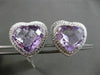 ESTATE LARGE 25.55CT DIAMOND & AMETHYST 14KT WHITE GOLD HEART CLIP ON EARRINGS