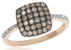 WIDE .56CT WHITE & CHOCOLATE FANCY DIAMOND 14K ROSE GOLD CLUSTER SQUARE FUN RING