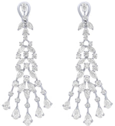 LARGE 10.0CT DIAMOND 18K WHITE GOLD ROUND & MARQUISE MULTI LEAF HANGING EARRINGS
