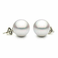 ESTATE AAA 12.5MM SOUTH SEA PEARL 14K WHITE GOLD CLASSIC SOLITAIRE STUD EARRINGS
