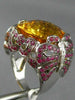 EXTRA LARGE 24.06CT DIAMOND CITRINE & RUBY 14KT WHTIE GOLD 3D BUTTERFLY FUN RING