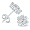 ESTATE 1.0CT DIAMOND 14KT WHITE GOLD 3D CLASSIC FLOWER STUD EARRINGS